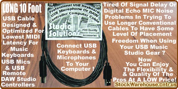 LONG 10 Foot MIDI Keyboard, USB Microphone Or USB D.A.W. Controller Cable!